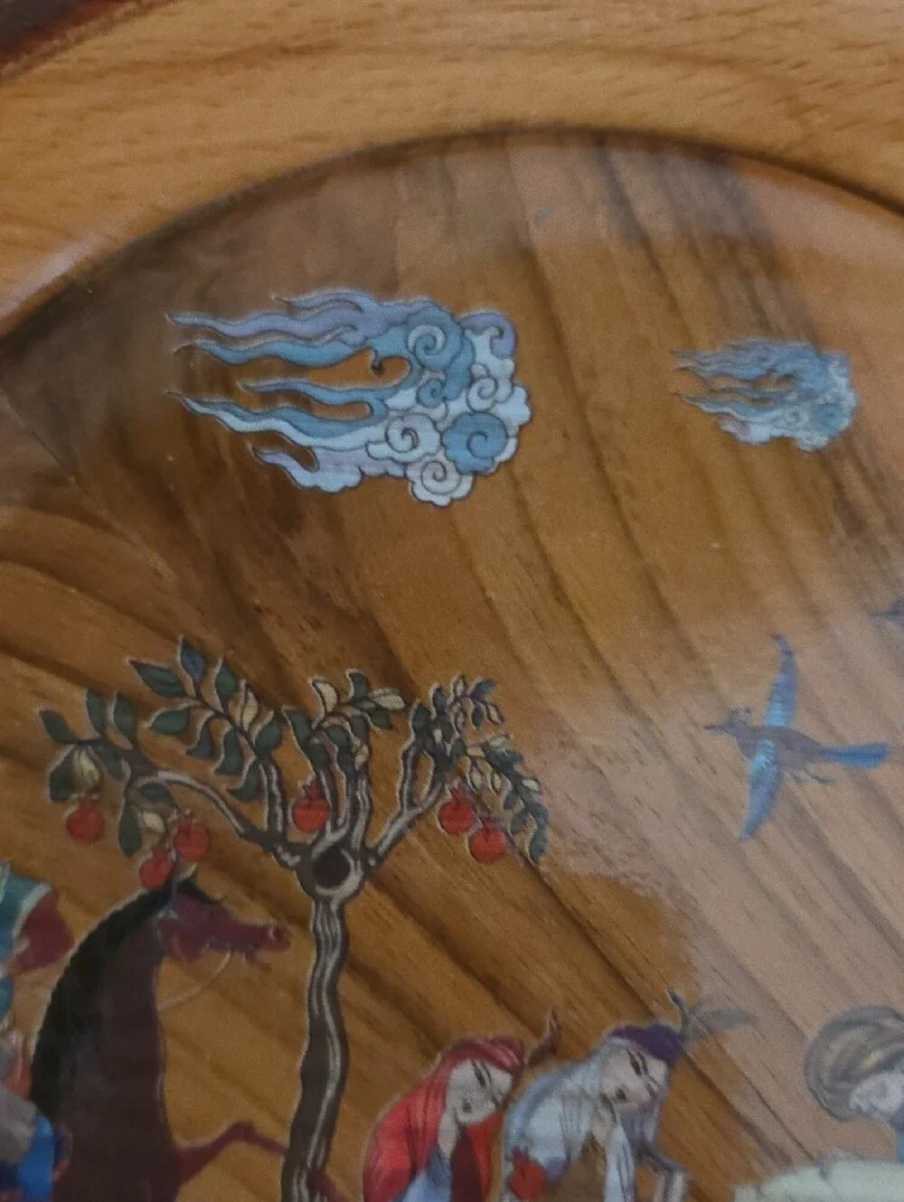 Hand-Painted Persian Wooden Wall Plate in Brown with Folk Scene